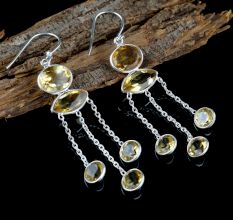 925 Sterling Silver dangle earing with Citrine gemstone, Gifts jewelry